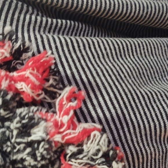 Anthropologie Karen Nicol Black and Gray Striped Cardigan Pompom Collar Sz M - Picture 4 of 12